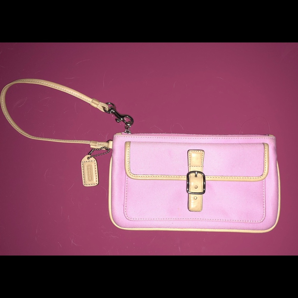 Coach pink canvas leather wristlet